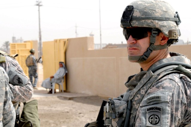 BAGHDAD - Maj. Jeffrey Bramlett, executive officer for 2nd Battalion, 505th Parachute Infantry Regiment, 3rd Brigade Combat Team, 82nd Airborne Division, Multi-National Division - Baghdad, takes a look at the new civil support district center...