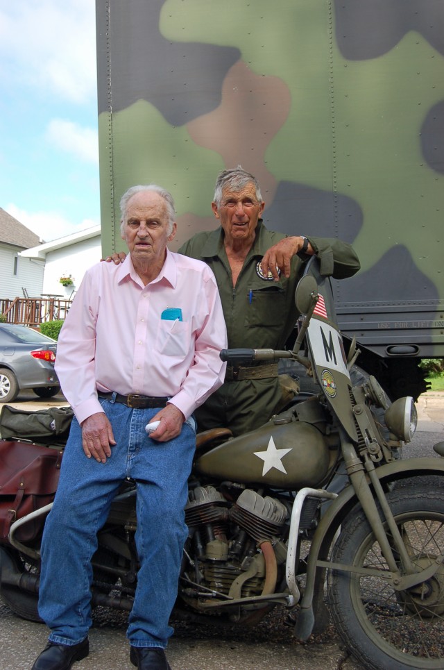 Mr. Bill Kreider (right), 82, is traveling with the MVPA from its start in Washington, D.C., to its completion in San Francisco, and has had his bike, a 1942 Harley, about five years. He served in the U.S. Constabulary in Germany for the majority...