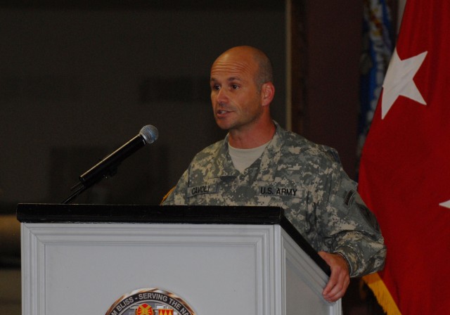 Col. Cavoli at the podium