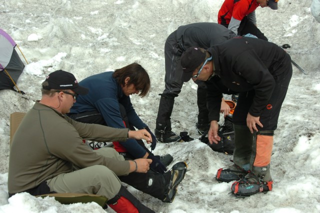 Putting on Crampons