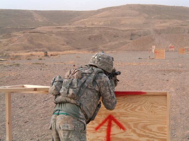 Soldier from 3rd Brigade Combat Team, 1st Cavalry Division at the firing hill during the Greywolf Best Warrior Competition July 16. The four day competition consisted of a nonstandard physical training test, a live fire stress shoot, casualty...