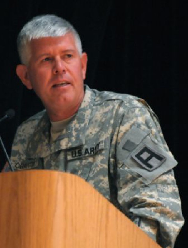 Maj. Gen. Mark Graham at the podium