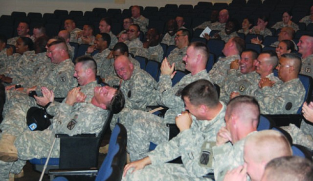 NCOs learn leadership traits from execs, humorist