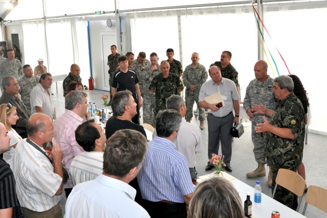 Bulgarian and American military leaders provide closing remarks to the luncheon