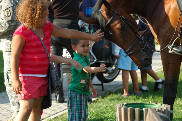 Petting the Polizei horse