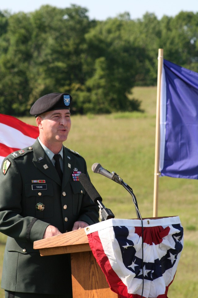 Col. Joseph Tirone addressed more than 100 participants at the recent dedication.