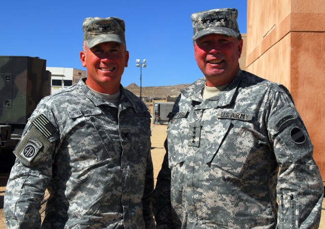 Gen. Campbell visits 1/1 AD Commander at National Training Center