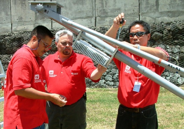 USACE Honolulu District Planning and Response Team members assemble equipment during a June 2009 exercise.