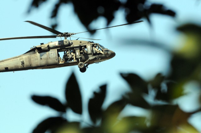 Soldiers drop into local town