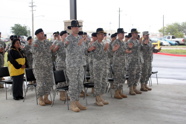 Unit leaders, assigned to the 4th Brigade Combat Team, 1st Cavalry Division, sang the "Army Song" during the newly formed Co. C., 4th Brigade Special Troops Battalion, 4th Brigade Combat Team 1st Cavalry Division activation ceremony held behind the c...