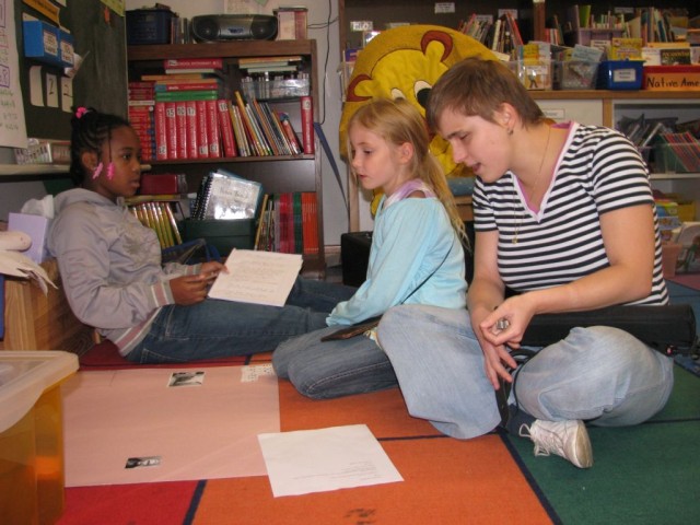 Blind student teacher helps students