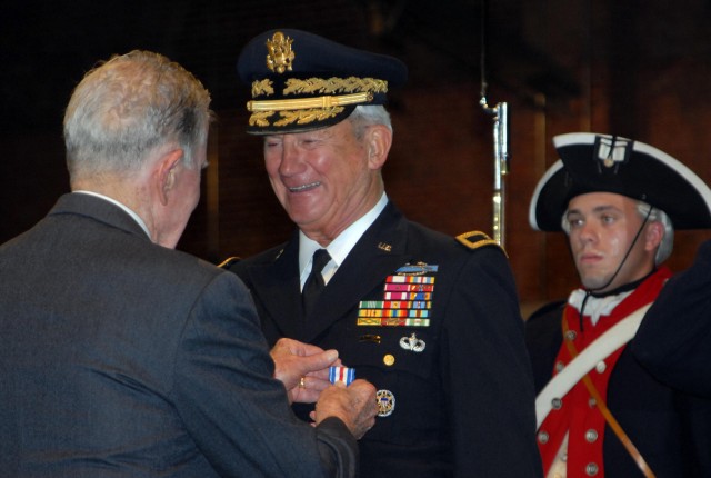 Lt. Gen. John Cushman (Ret.) pins the Silver Star for Gallantry on Brig. Gen. Jack Nicholson in Conmy Hall at Joint Base Myer Henderson Hall, Va.  Nicholson received the award for his actions during an intense 8-hour fire fight in Vietnam on...