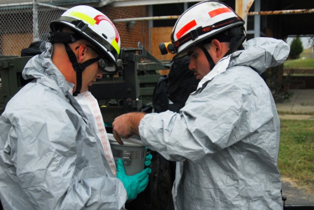 Members of the 911th Technical Rescue Engineer Company prepare