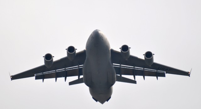 C-17 flys over San Fernando Valley Vets Day parade