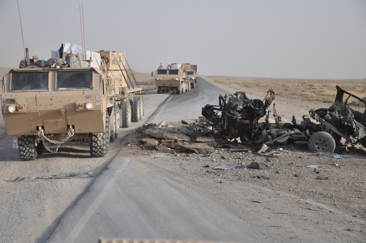 Soldiers convoy building materials, support FOB expansion Article