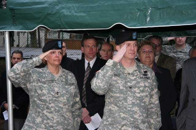 Saluting at 405th AFSB ceremony