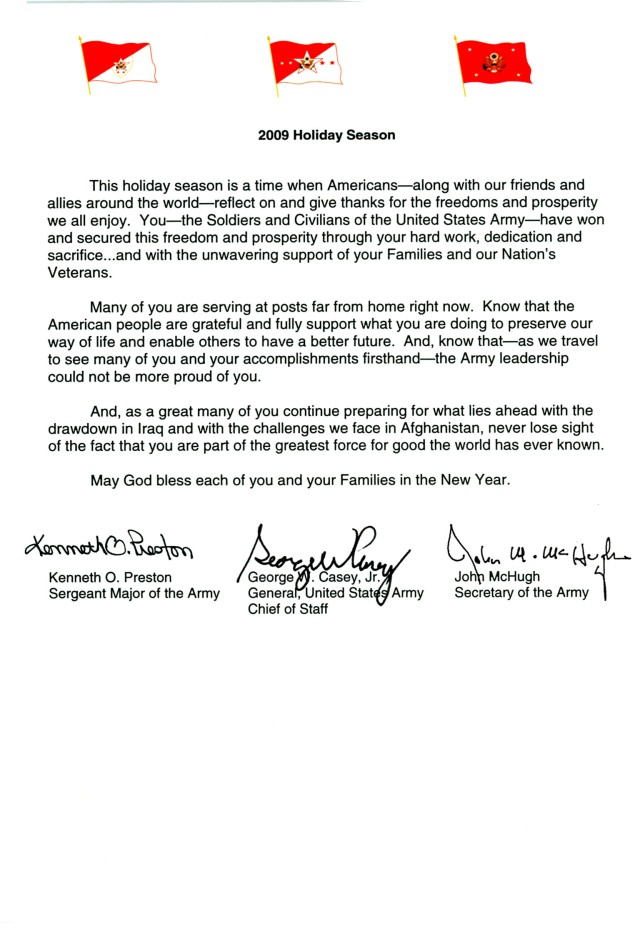 Senior Army Leader Holiday message