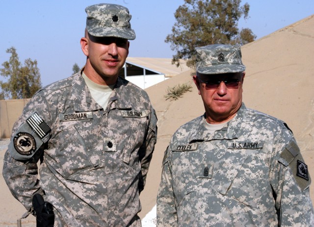 CONTINGENCY OPERATING LOCATION Q-WEST, Iraq - Lt. Col. Kerry Goodman (left), commander of 2nd Battalion, 198th Combined Arms, out of Senatobia, Miss., and Command Sgt. Maj. Donald L. Cooley, the senior noncommissioned officer of the Mississippi Natio...