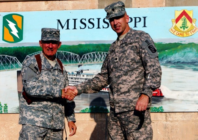 CONTINGENCY OPERATING LOCATION Q-WEST, Iraq - Brig. Gen. William L. Freeman, Jr., the adjutant general of the Mississippi National Guard, poses with Lt. Col. Kerry Goodman, commander of 2nd Battalion, 198th Combined Arms, out of Senatobia, Miss., in ...