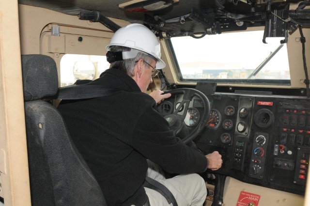 Army secretary test drives an MRAP