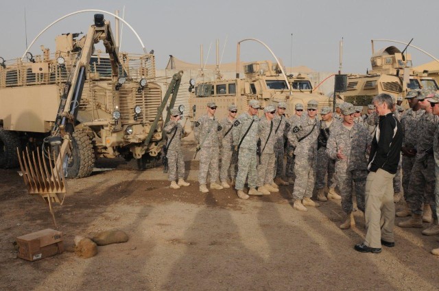 Army Secretary reviews equipment at FOB Warhorse