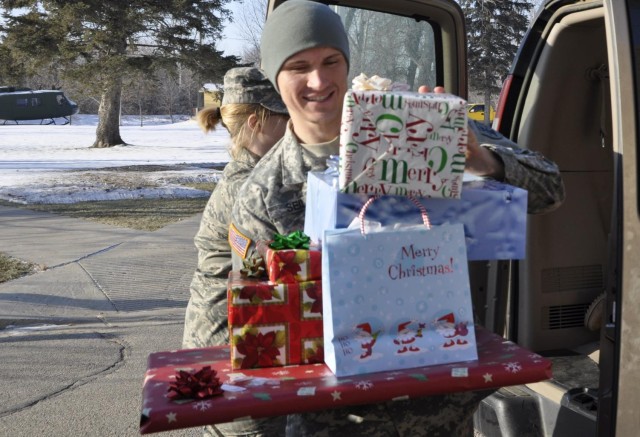 Unloading gifts for veterans