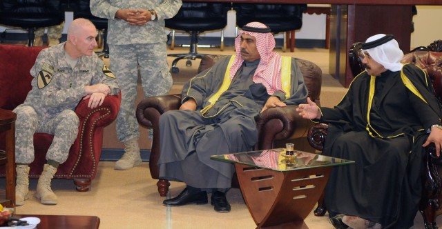 BAGHDAD-Maj. Gen. Daniel Bolger (left), commander of United States Division-Center and the 1st Cavalry Division, meets with prominent area tribal sheikhs from throughout the greater Baghdad area during a recognition luncheon, Jan. 5.  With the 1st...