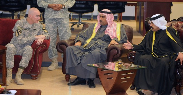 BAGHDAD-Maj. Gen. Daniel Bolger (left), commander of United States Division-Center and the 1st Cavalry Division, meets with prominent area tribal sheikhs from throughout the greater Baghdad area during a recognition luncheon, Jan. 5.  With the 1st Ca...