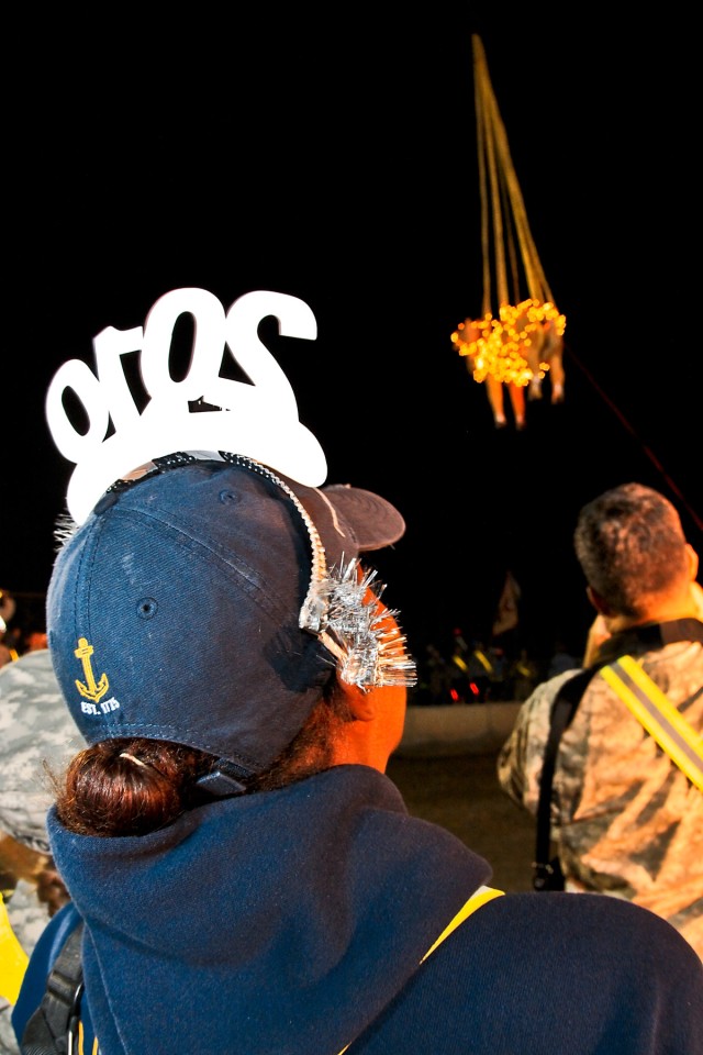 CAMP TAJI, Iraq - A fake camel covered in lights was lowered during the countdown to midnight during a New Year's Eve celebration organzied by the 115th Brigade Combat Team, Mississippi Army National Guard, here, Dec. 31. Soldiers who attended the...