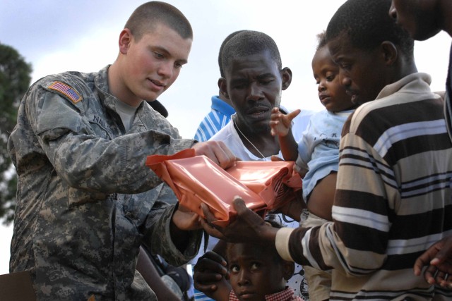 Soldiers setup operations in Haiti