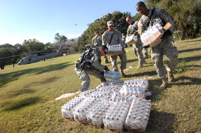 Soldiers setup operations in Haiti