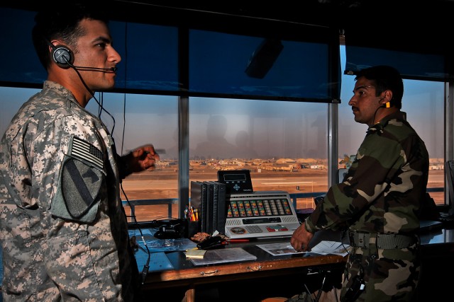 Iraqis controlling air traffic alongside U.S. counterparts