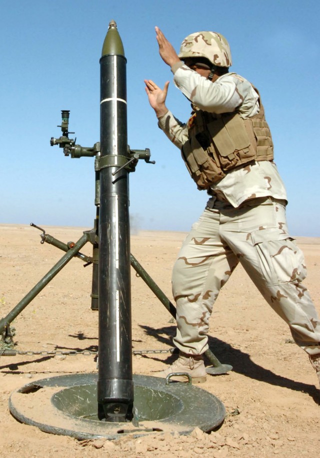 Iraqi Army Division fires a live mortar round