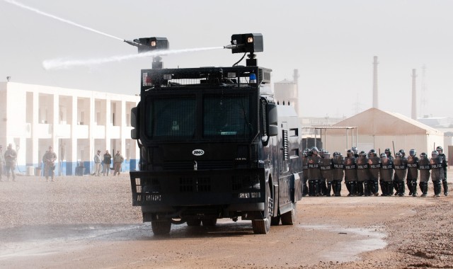 Firing water cannons at graduation