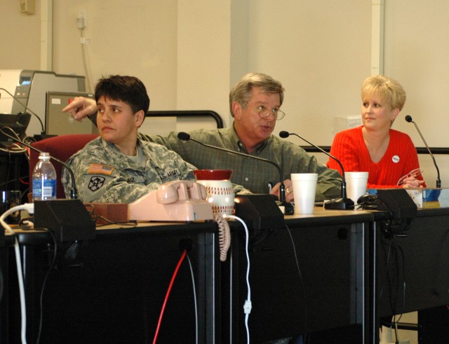 FORT HOOD, Texas- Jay Taggart, a long-time friend of the 15th Sustainment Brigade, 13th Sustainment command (Expeditionary), points out members of the Belton community to Col. Larry Phelps, commander of the 15th Sust. Bde., 13th ESC and his...