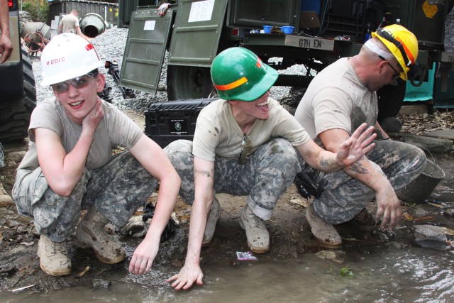 The 56th Engineer Company, U.S. Army, Alaska and members of the Armed Forces of the Philippines help build New Medical Center in support of Balikatan 2010
