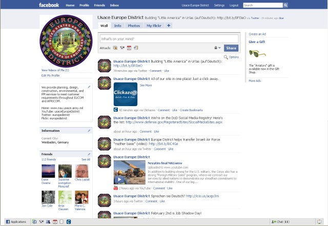 Are you a fan? The U.S. Army Corps of Engineers Europe District launched a profile on Facebook in March 2009. In less than one year, the district already has about 200 friends and fans. The profile is just one of many avenues the district uses to...