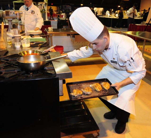 Army Reserve Spc. Daniel Arshadnia competes in the 35th Army Culinary Arts Competition