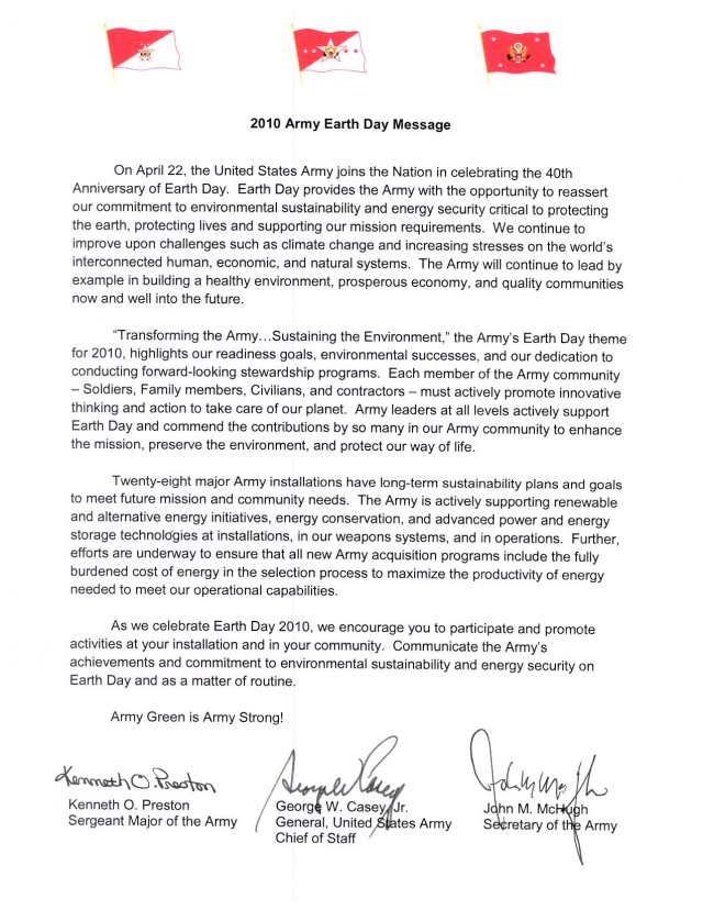 2010 Army Earth Day Message