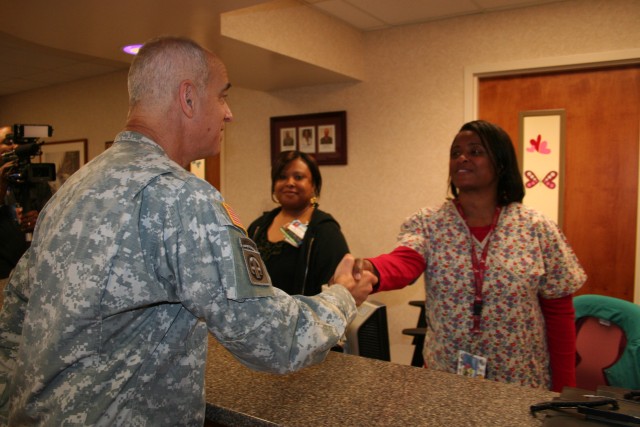 Chief of the Army Medical Service Corps greets Blanchfield Army Community Hospital staff