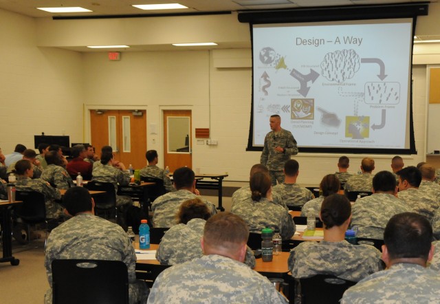 Aviation Captains Career Course students learn Army policies from authors