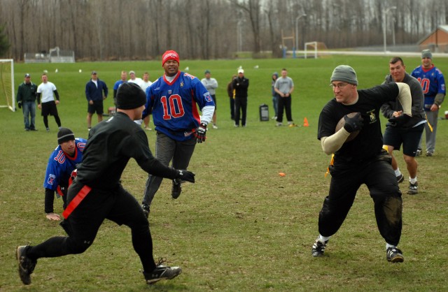 1-32 Infantry officers, NCOs go head to head on football field