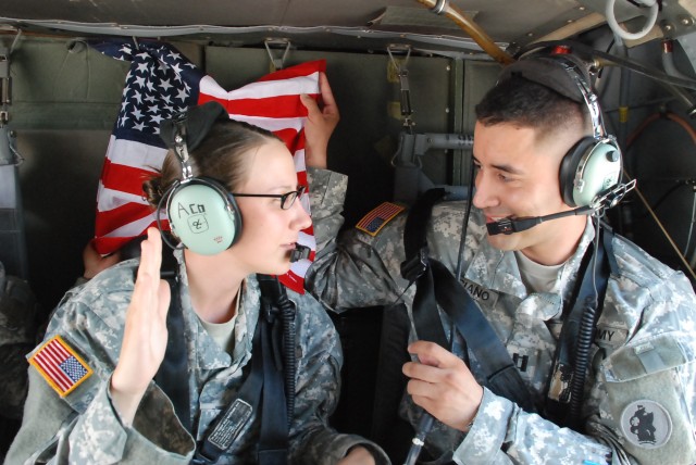 Army South Soldier reenlists above Haiti