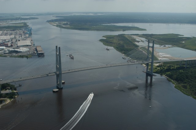 Commercial channel near the Dames Point Bridge on Florida State Road