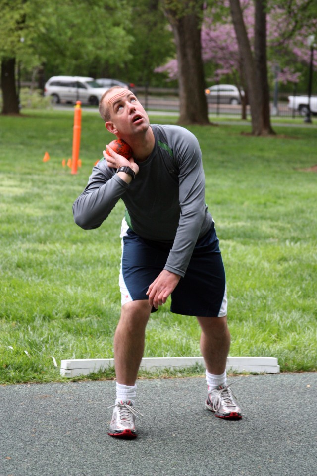 Practicing shotput