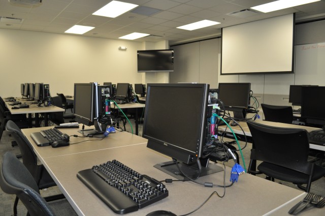 One of three new computer training classrooms at CAAA&#039;s new Logistics Modernization Program Facility