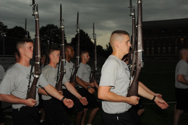 Soldiers rehearse for start of Twilight Tattoo on May 5