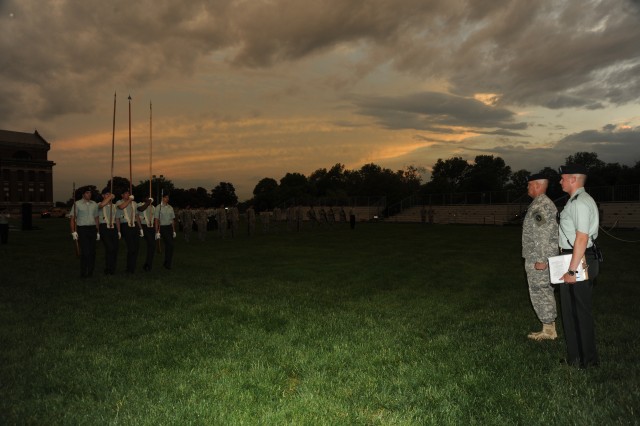 Soldiers rehearse for start of Twilight Tattoo on May 5