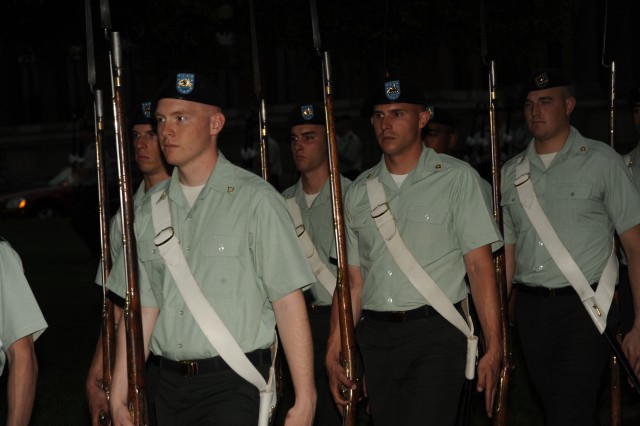 Soldiers rehearse for start of Twilight Tattoo on May 5