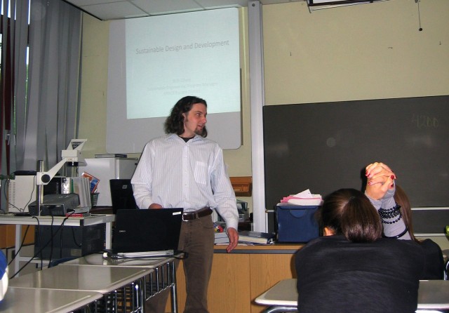 Rich Gifaldi, Europe District's environmental sustainability manager, was one of three speakers that gave presentations on environmental awareness to students at the Wiesbaden High School in late April as part of the District's Earth Day outreach...